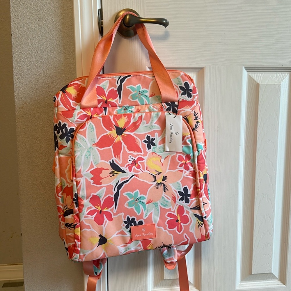 NWT Vera Bradley Cooler Backpack Tote in Rain Forest Lily Coral